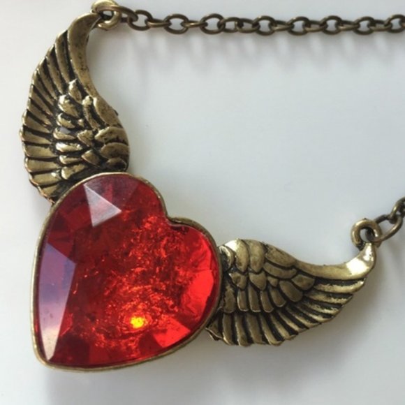 Heart with Wings Necklace Red Crystal - Picture 3 of 7